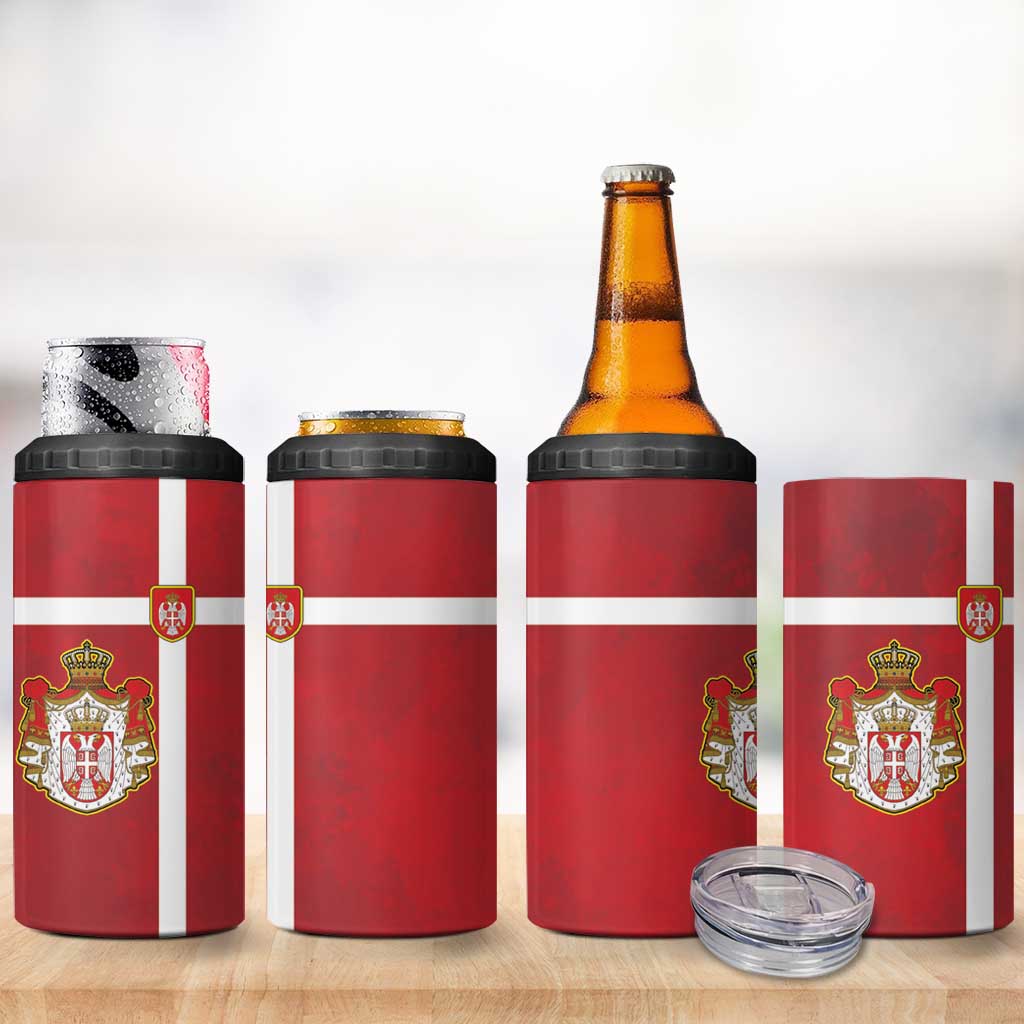 Serbia 4 in 1 Can Cooler Tumbler Serbian Cross Eagle Tattoo