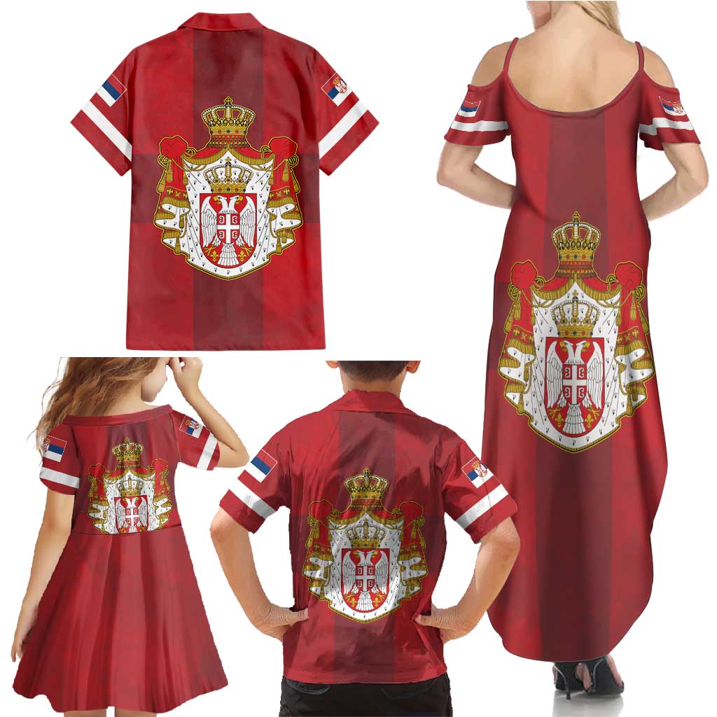 Serbia Family Matching Summer Maxi Dress and Hawaiian Shirt Serbian Cross Eagle Tattoo