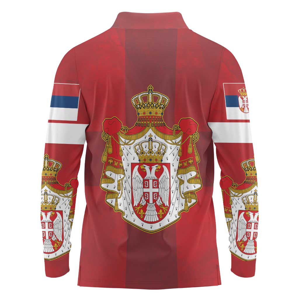 Serbia Long Sleeve Polo Shirt Serbian Cross Eagle Tattoo