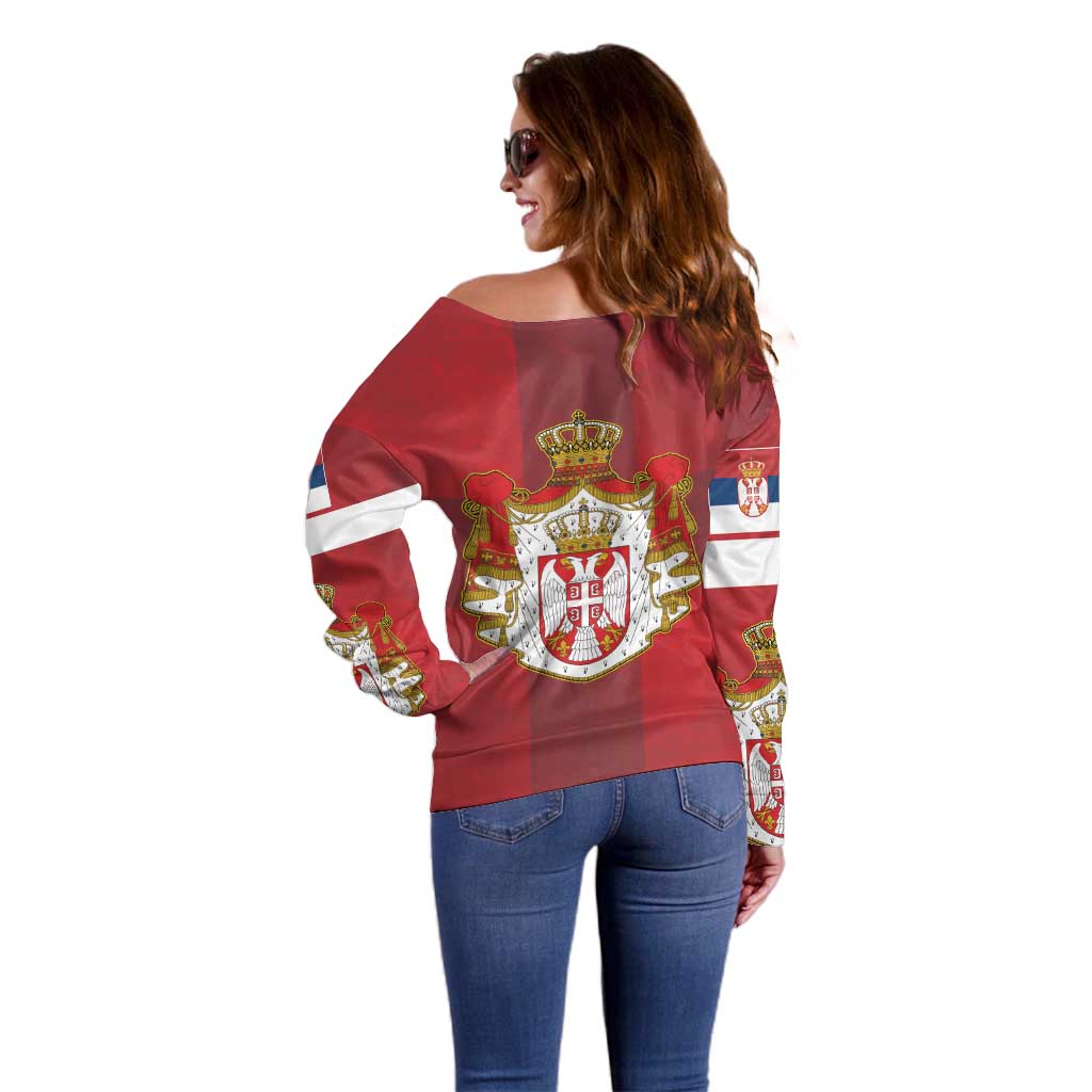 Serbia Off Shoulder Sweater Serbian Cross Eagle Tattoo