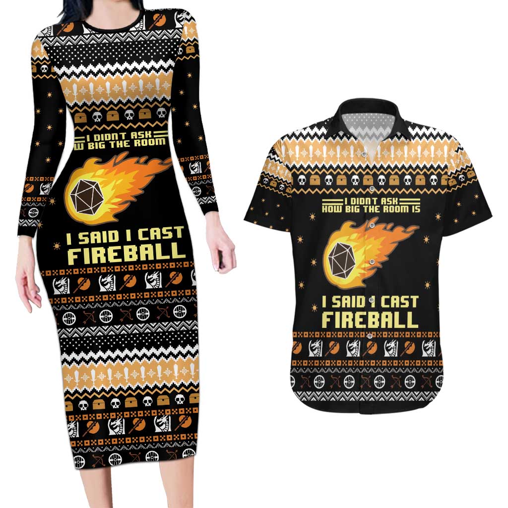 I Said I Cast Fireball Christmas Couples Matching Long Sleeve Bodycon Dress and Hawaiian Shirt I Said I Cast Fireball - Wonder Print Shop