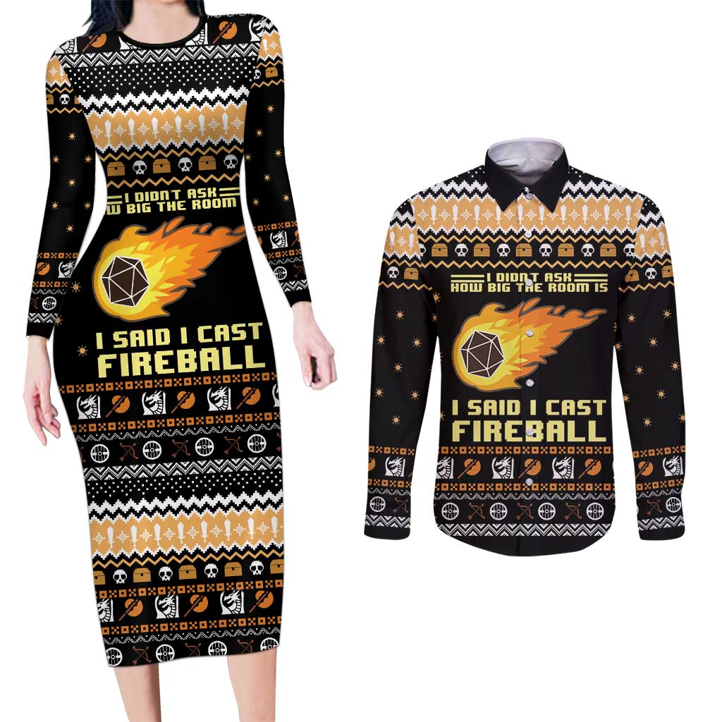 I Said I Cast Fireball Christmas Couples Matching Long Sleeve Bodycon Dress and Long Sleeve Button Shirt I Said I Cast Fireball - Wonder Print Shop