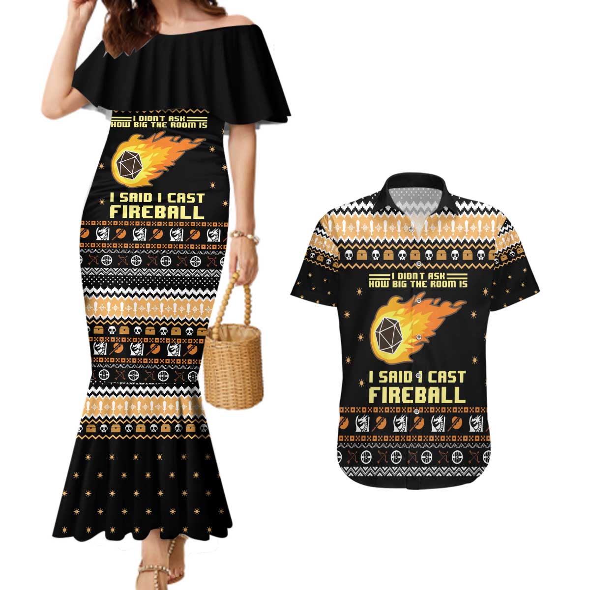 I Said I Cast Fireball Christmas Couples Matching Mermaid Dress and Hawaiian Shirt I Said I Cast Fireball - Wonder Print Shop