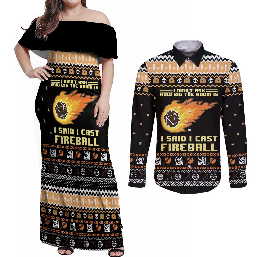 I Said I Cast Fireball Christmas Couples Matching Off Shoulder Maxi Dress and Long Sleeve Button Shirt I Said I Cast Fireball - Wonder Print Shop