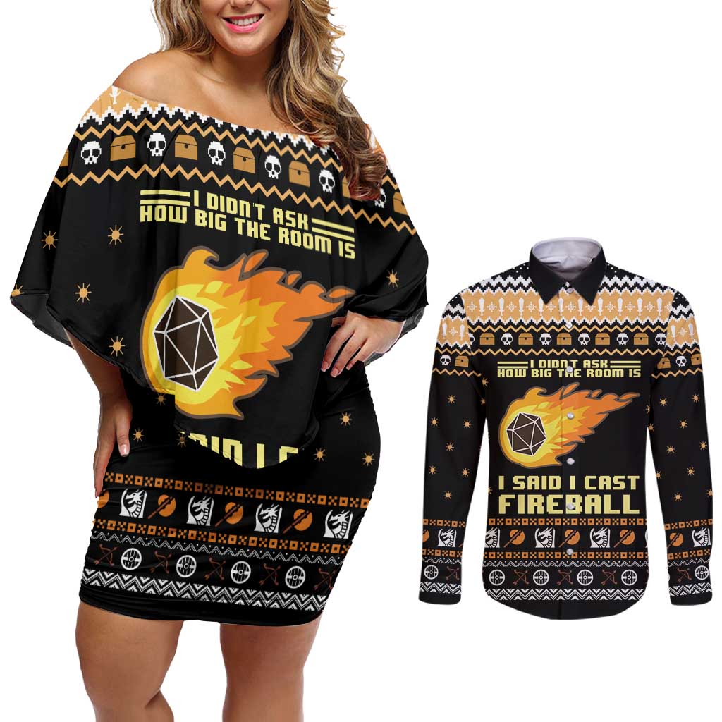 I Said I Cast Fireball Christmas Couples Matching Off Shoulder Short Dress and Long Sleeve Button Shirt I Said I Cast Fireball - Wonder Print Shop