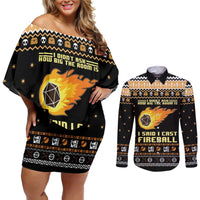 I Said I Cast Fireball Christmas Couples Matching Off Shoulder Short Dress and Long Sleeve Button Shirt I Said I Cast Fireball - Wonder Print Shop