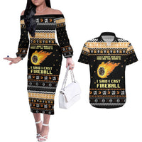 I Said I Cast Fireball Christmas Couples Matching Off The Shoulder Long Sleeve Dress and Hawaiian Shirt I Said I Cast Fireball - Wonder Print Shop
