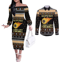 I Said I Cast Fireball Christmas Couples Matching Off The Shoulder Long Sleeve Dress and Long Sleeve Button Shirt I Said I Cast Fireball