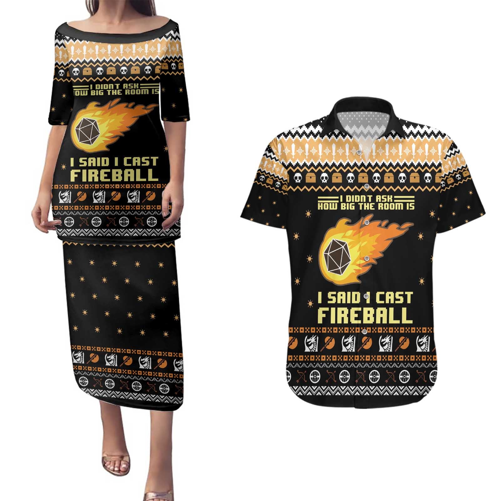 I Said I Cast Fireball Christmas Couples Matching Puletasi and Hawaiian Shirt I Said I Cast Fireball - Wonder Print Shop