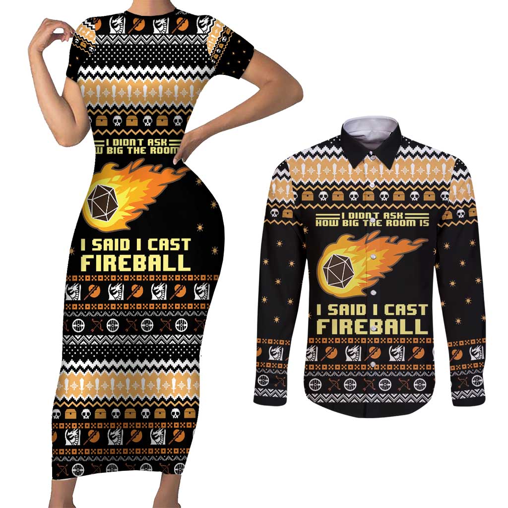 I Said I Cast Fireball Christmas Couples Matching Short Sleeve Bodycon Dress and Long Sleeve Button Shirt I Said I Cast Fireball - Wonder Print Shop