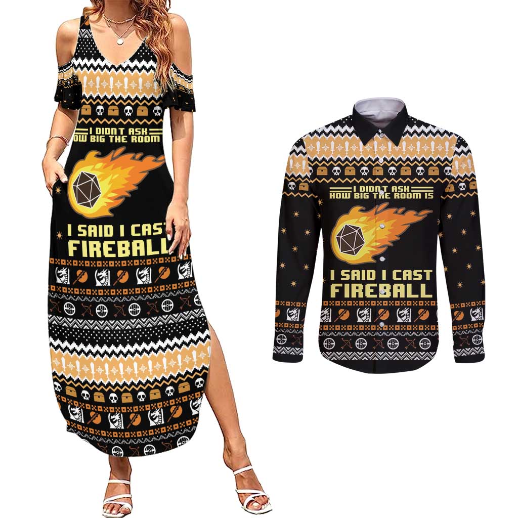 I Said I Cast Fireball Christmas Couples Matching Summer Maxi Dress and Long Sleeve Button Shirt I Said I Cast Fireball - Wonder Print Shop