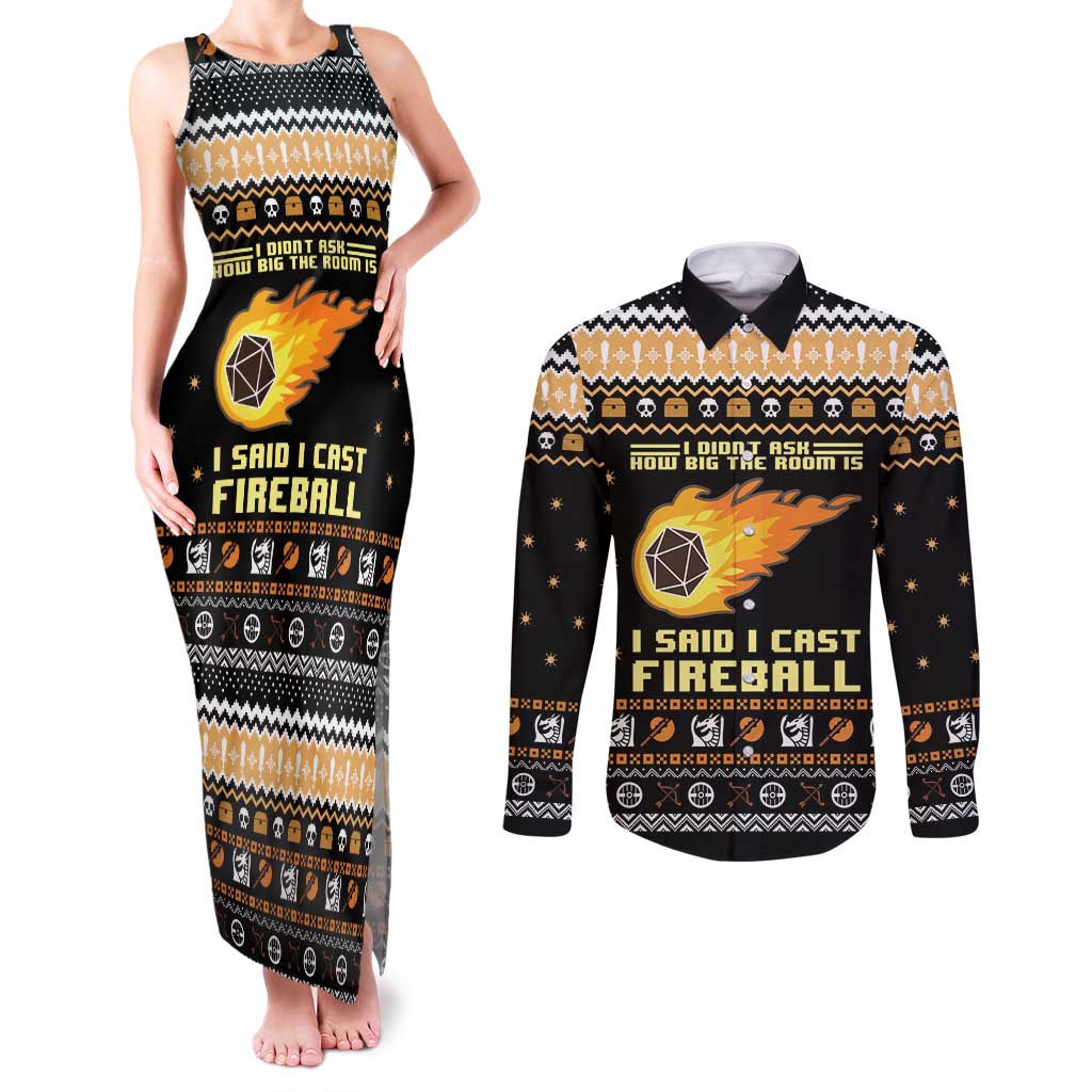 I Said I Cast Fireball Christmas Couples Matching Tank Maxi Dress and Long Sleeve Button Shirt I Said I Cast Fireball - Wonder Print Shop