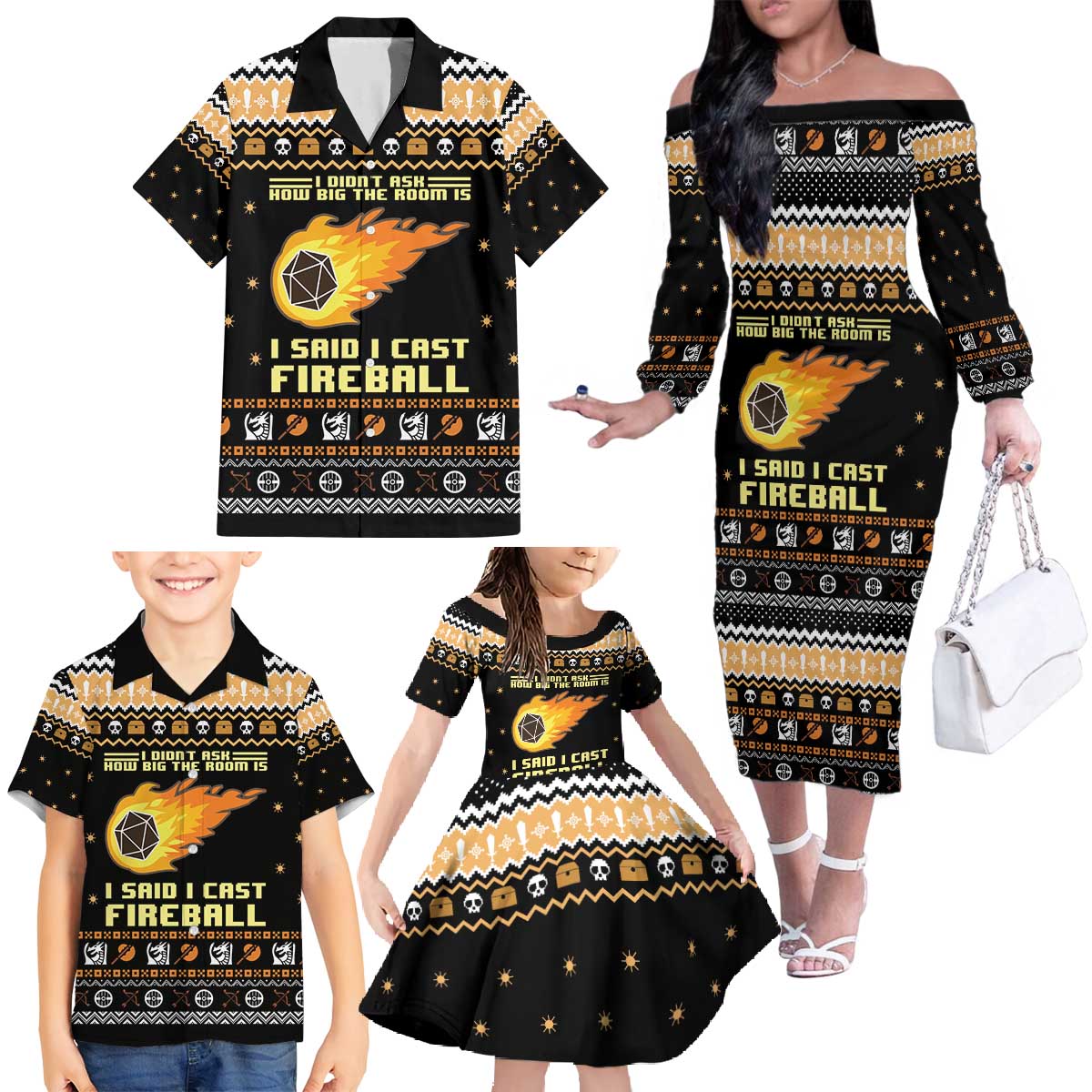 I Said I Cast Fireball Christmas Family Matching Off The Shoulder Long Sleeve Dress and Hawaiian Shirt I Said I Cast Fireball - Wonder Print Shop