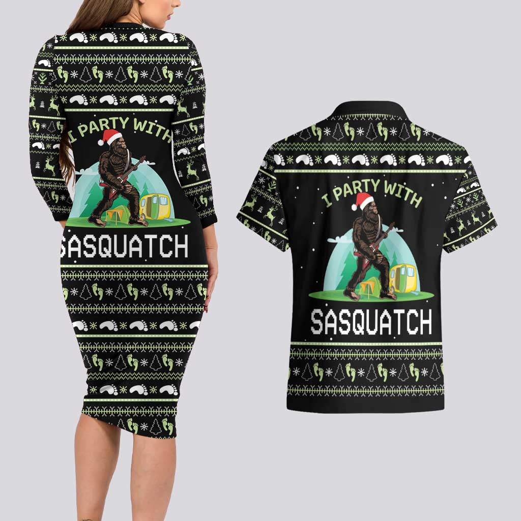I'm Party With Sasquatch Camping Couples Matching Long Sleeve Bodycon Dress and Hawaiian Shirt I'm Party With Sasquatch - Wonder Print Shop