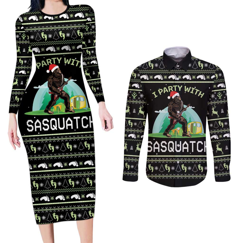 I'm Party With Sasquatch Camping Couples Matching Long Sleeve Bodycon Dress and Long Sleeve Button Shirt I'm Party With Sasquatch - Wonder Print Shop
