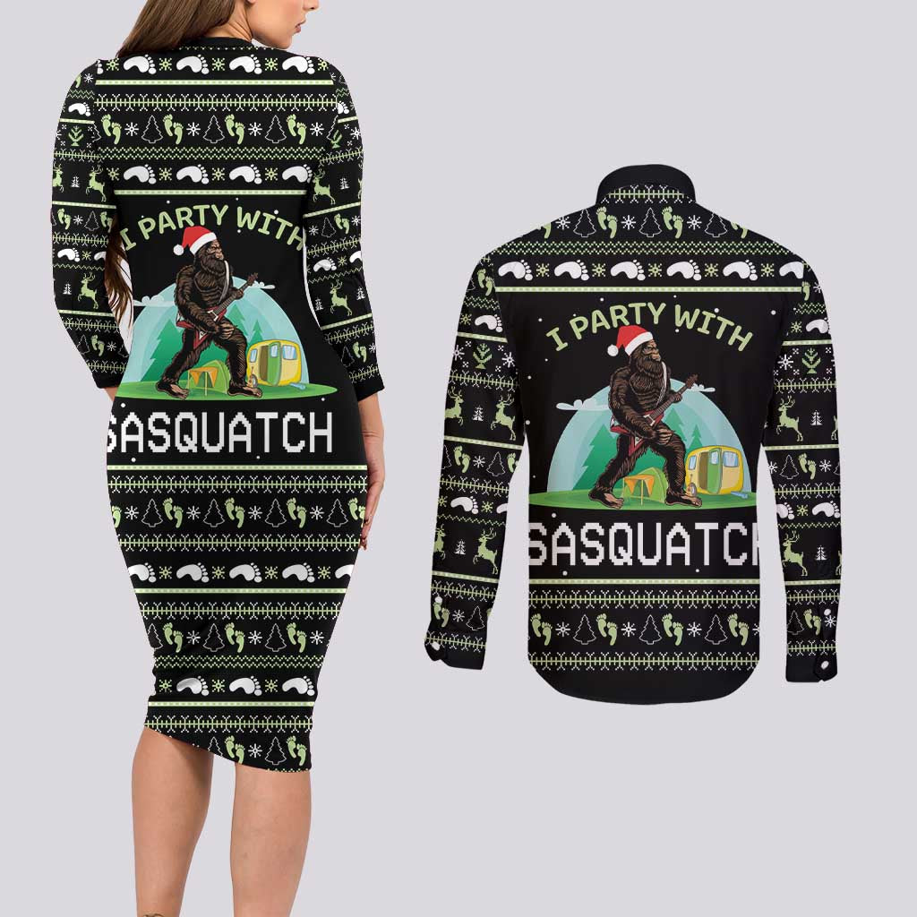 I'm Party With Sasquatch Camping Couples Matching Long Sleeve Bodycon Dress and Long Sleeve Button Shirt I'm Party With Sasquatch - Wonder Print Shop