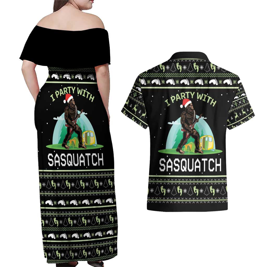I'm Party With Sasquatch Camping Couples Matching Off Shoulder Maxi Dress and Hawaiian Shirt I'm Party With Sasquatch - Wonder Print Shop