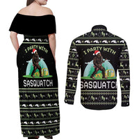 I'm Party With Sasquatch Camping Couples Matching Off Shoulder Maxi Dress and Long Sleeve Button Shirt I'm Party With Sasquatch - Wonder Print Shop