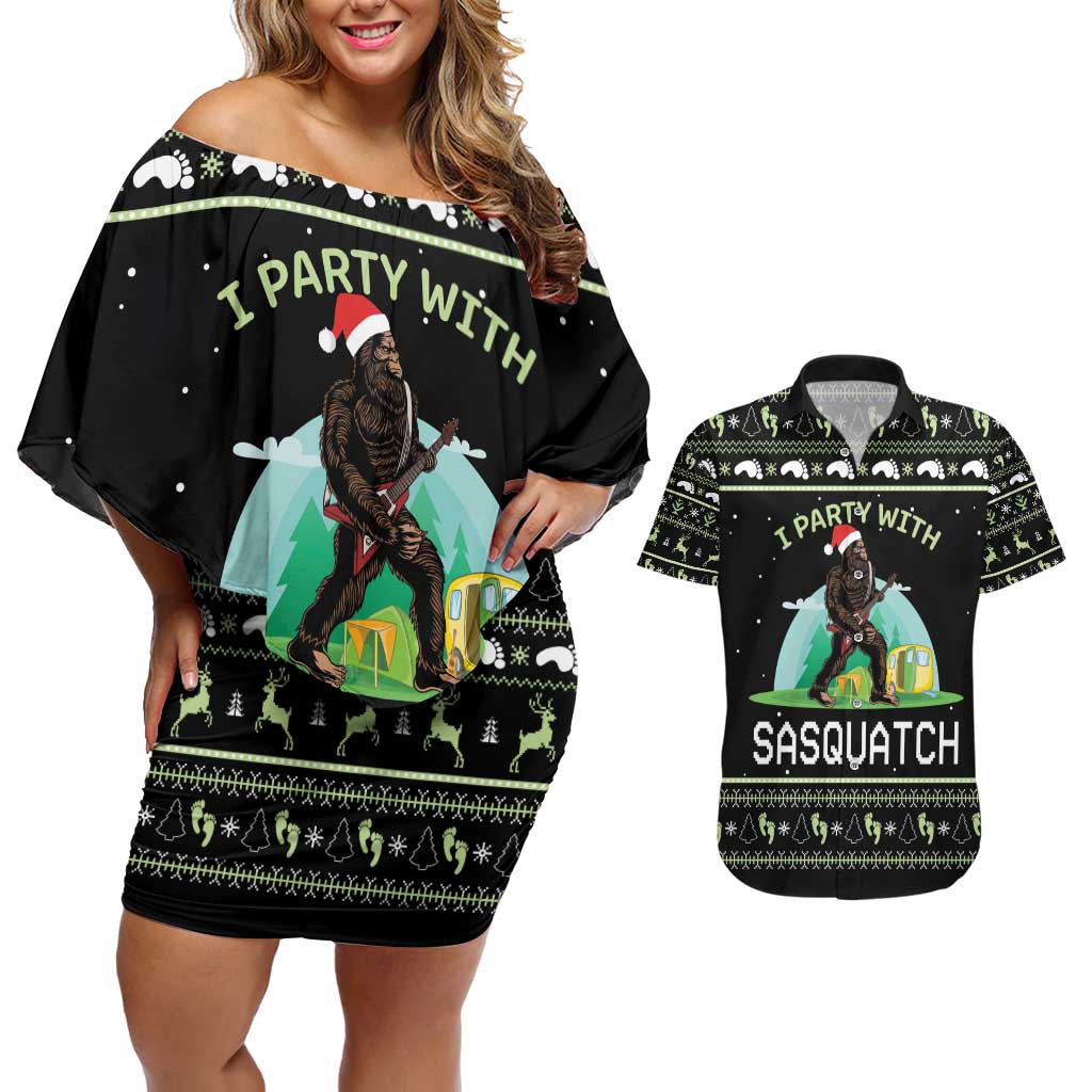 I'm Party With Sasquatch Camping Couples Matching Off Shoulder Short Dress and Hawaiian Shirt I'm Party With Sasquatch - Wonder Print Shop
