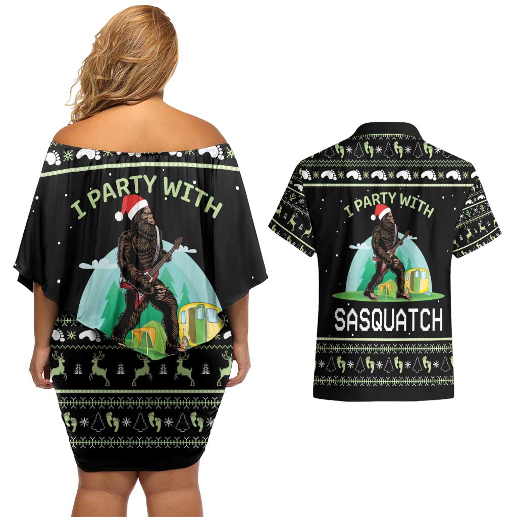 I'm Party With Sasquatch Camping Couples Matching Off Shoulder Short Dress and Hawaiian Shirt I'm Party With Sasquatch - Wonder Print Shop