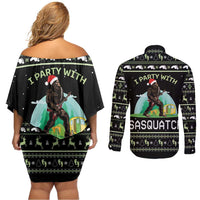 I'm Party With Sasquatch Camping Couples Matching Off Shoulder Short Dress and Long Sleeve Button Shirt I'm Party With Sasquatch - Wonder Print Shop