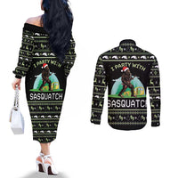 Christmas Im Party With Sasquatch Camping Couples Matching Off The Shoulder Long Sleeve Dress and Long Sleeve Button Shirt Christmas Im Party With Sasquatch