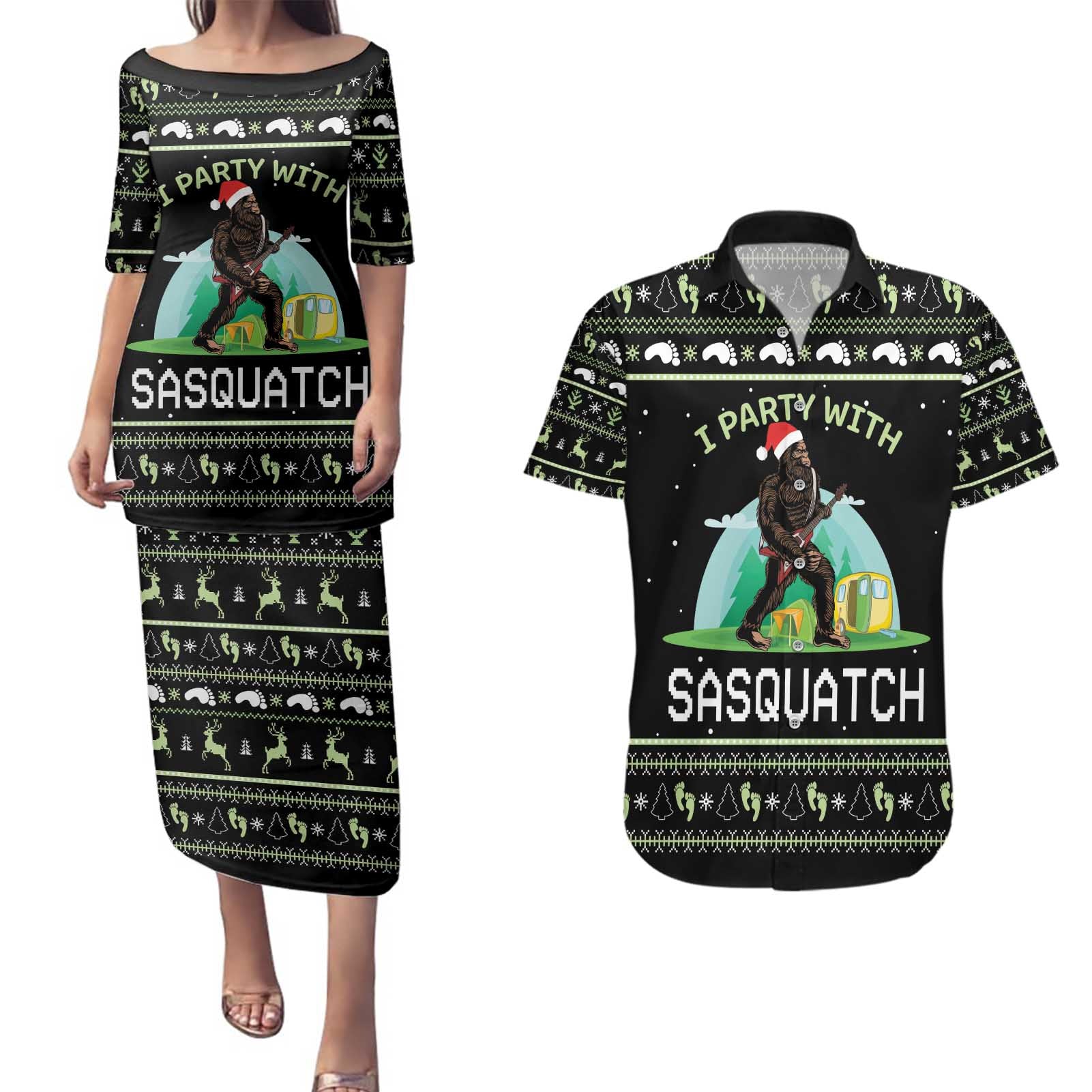 I'm Party With Sasquatch Camping Couples Matching Puletasi and Hawaiian Shirt I'm Party With Sasquatch - Wonder Print Shop