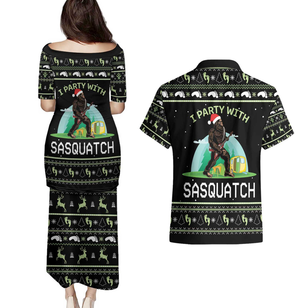 I'm Party With Sasquatch Camping Couples Matching Puletasi and Hawaiian Shirt I'm Party With Sasquatch - Wonder Print Shop