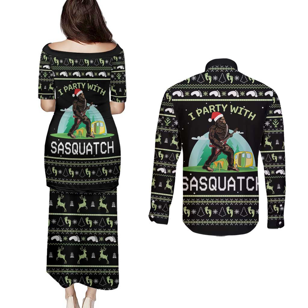 I'm Party With Sasquatch Camping Couples Matching Puletasi and Long Sleeve Button Shirt I'm Party With Sasquatch - Wonder Print Shop