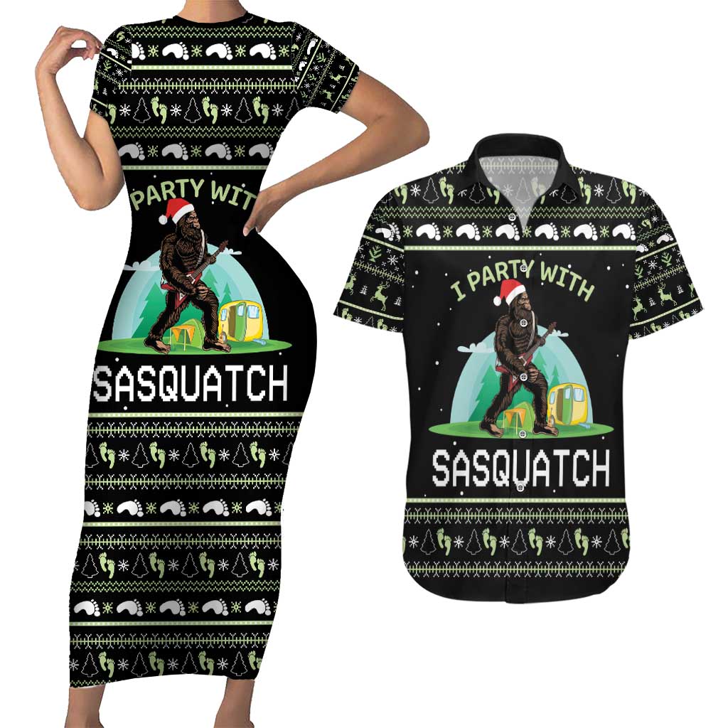I'm Party With Sasquatch Camping Couples Matching Short Sleeve Bodycon Dress and Hawaiian Shirt I'm Party With Sasquatch - Wonder Print Shop