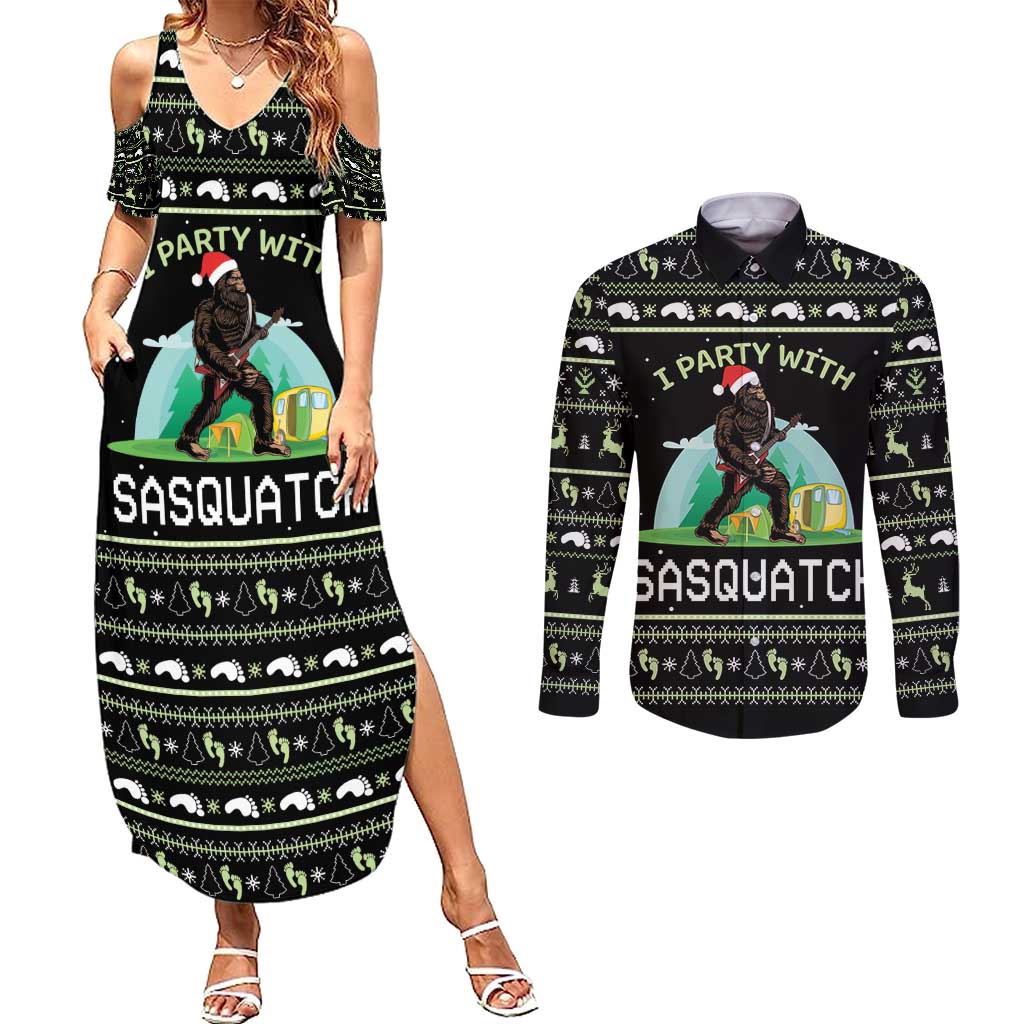 I'm Party With Sasquatch Camping Couples Matching Summer Maxi Dress and Long Sleeve Button Shirt I'm Party With Sasquatch - Wonder Print Shop