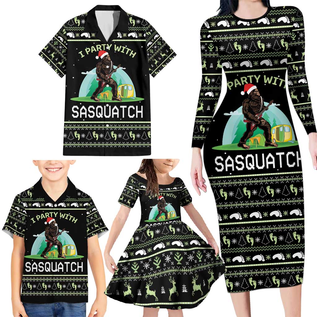 I'm Party With Sasquatch Camping Family Matching Long Sleeve Bodycon Dress and Hawaiian Shirt I'm Party With Sasquatch - Wonder Print Shop