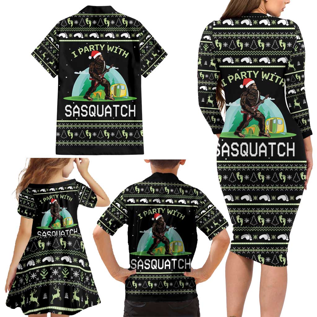I'm Party With Sasquatch Camping Family Matching Long Sleeve Bodycon Dress and Hawaiian Shirt I'm Party With Sasquatch - Wonder Print Shop