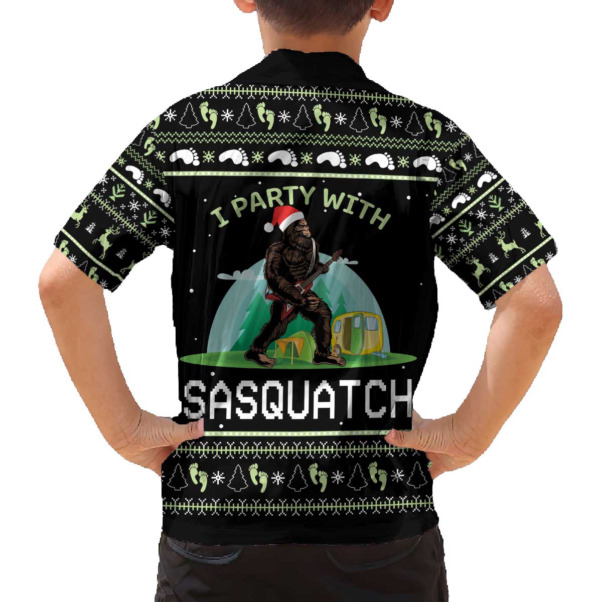 I'm Party With Sasquatch Camping Family Matching Off The Shoulder Long Sleeve Dress and Hawaiian Shirt I'm Party With Sasquatch - Wonder Print Shop