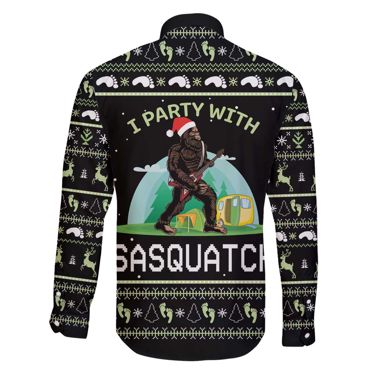 I'm Party With Sasquatch Camping Family Matching Off The Shoulder Long Sleeve Dress and Hawaiian Shirt I'm Party With Sasquatch - Wonder Print Shop