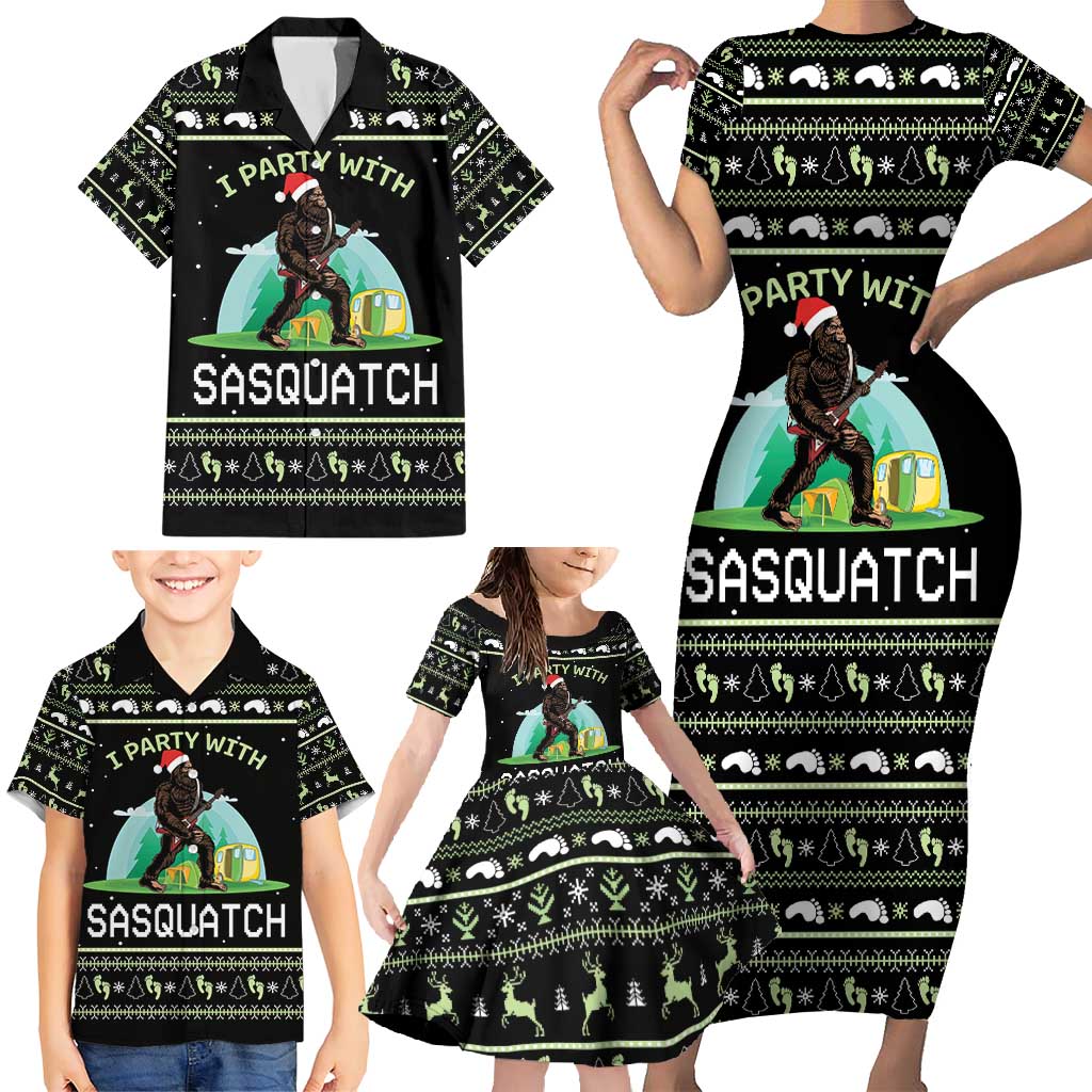 I'm Party With Sasquatch Camping Family Matching Short Sleeve Bodycon Dress and Hawaiian Shirt I'm Party With Sasquatch - Wonder Print Shop