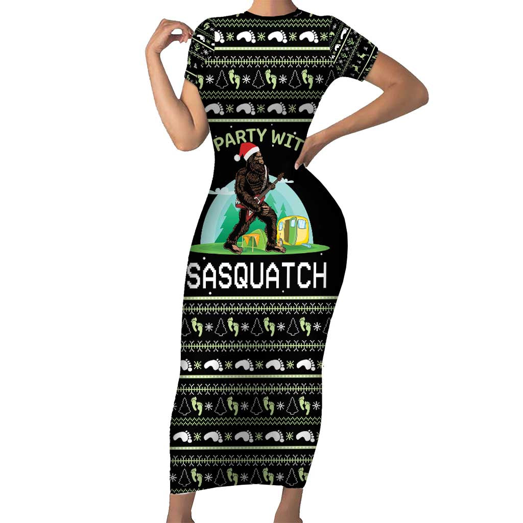 I'm Party With Sasquatch Camping Family Matching Short Sleeve Bodycon Dress and Hawaiian Shirt I'm Party With Sasquatch - Wonder Print Shop