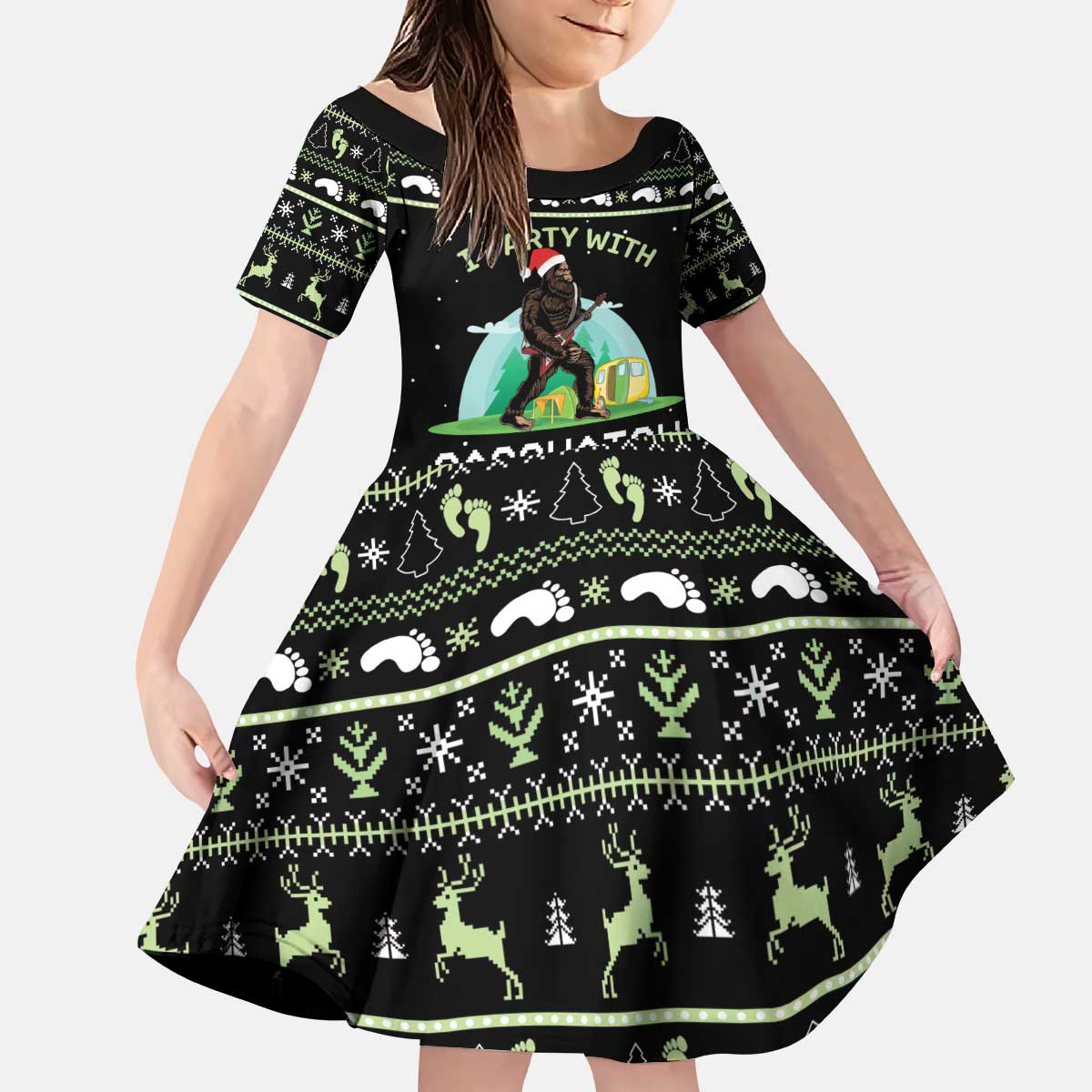 I'm Party With Sasquatch Camping Kid Short Sleeve Dress I'm Party With Sasquatch - Wonder Print Shop