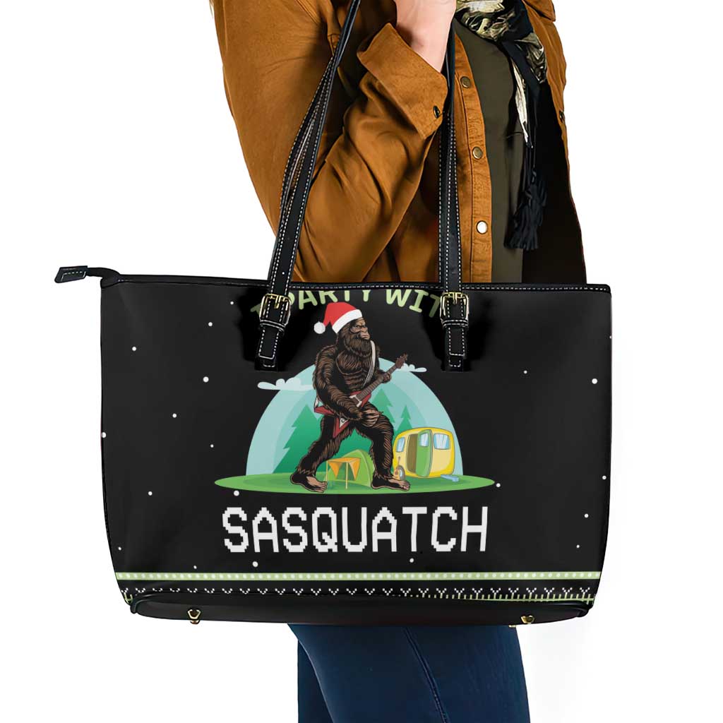 I'm Party With Sasquatch Camping Leather Tote Bag I'm Party With Sasquatch - Wonder Print Shop