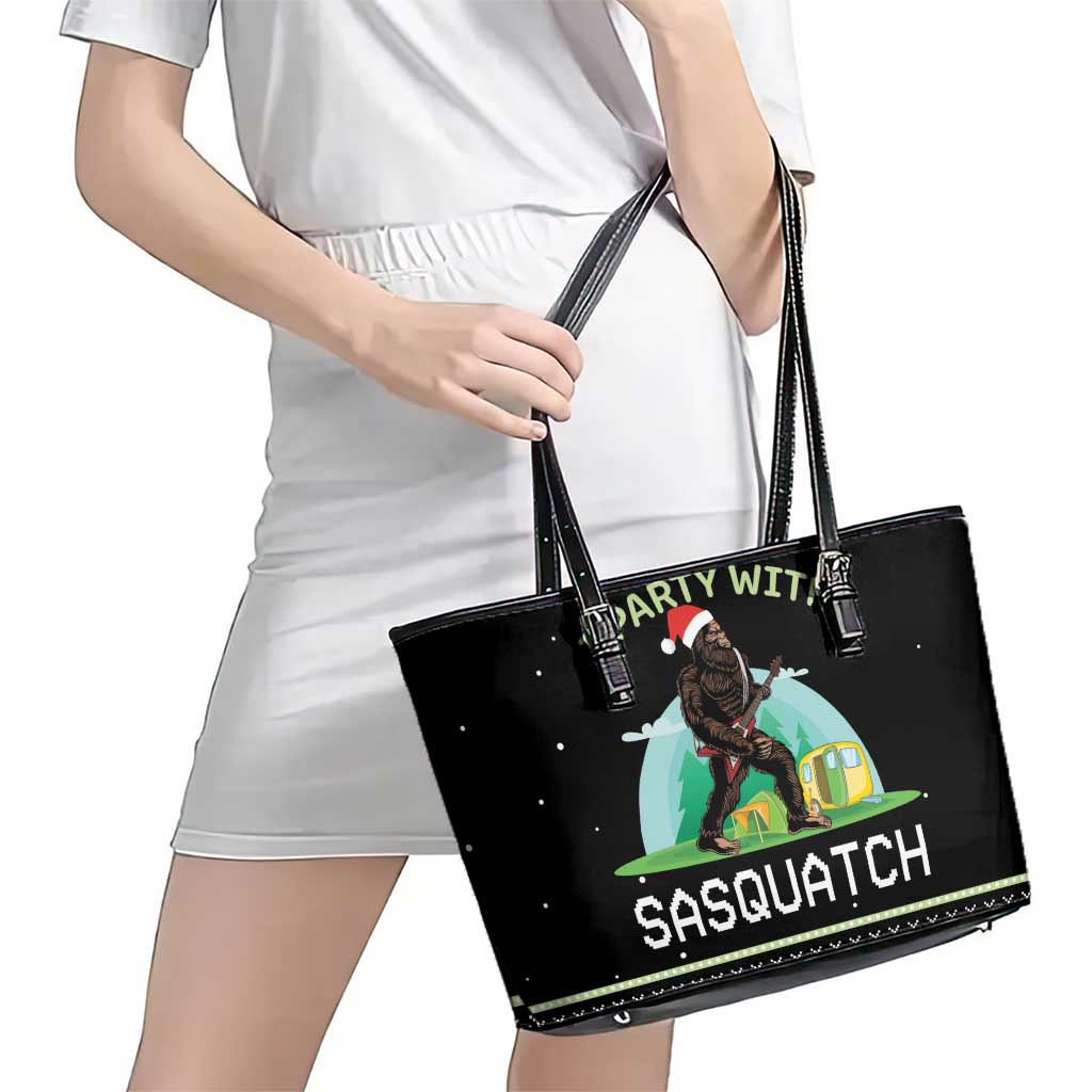 I'm Party With Sasquatch Camping Leather Tote Bag I'm Party With Sasquatch - Wonder Print Shop