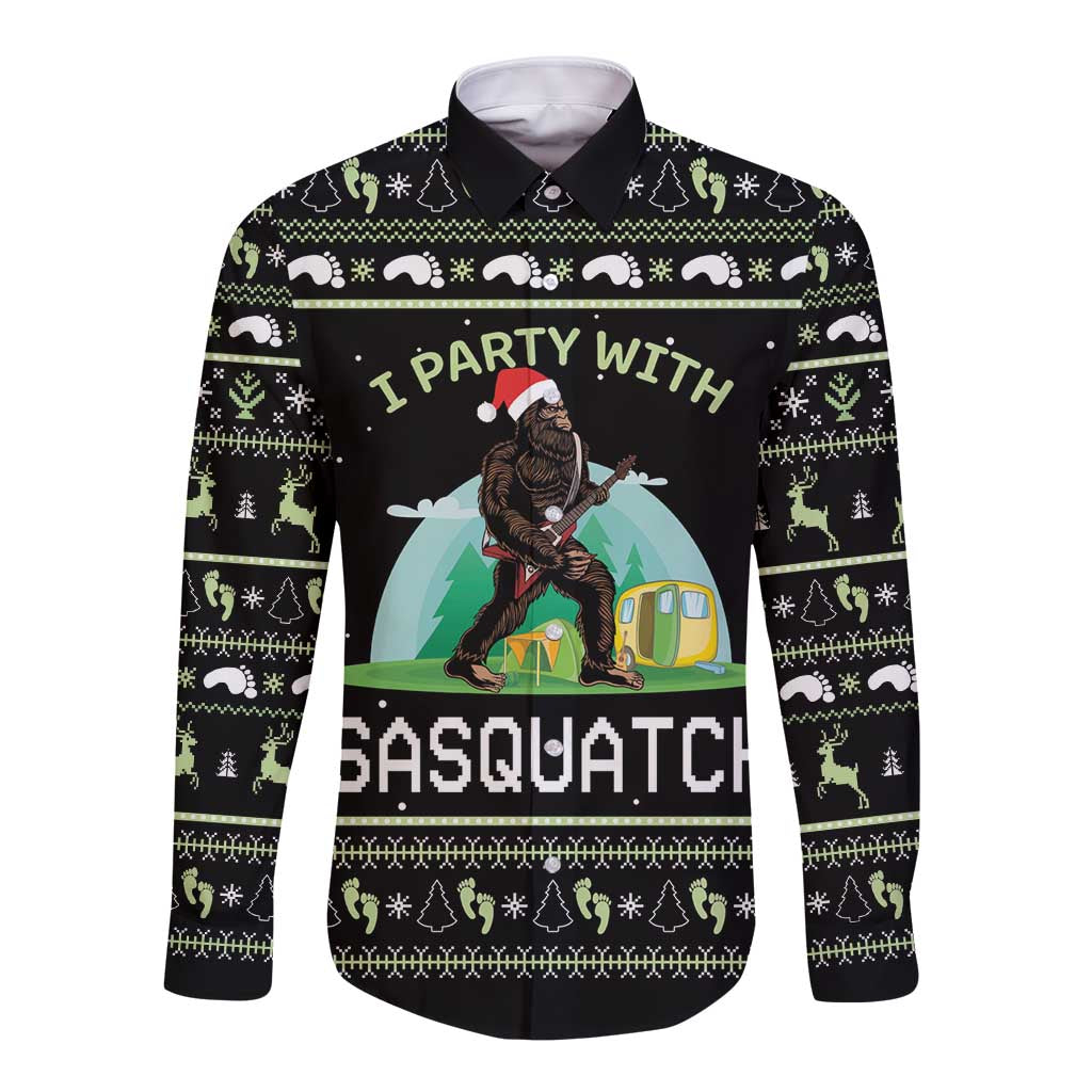 I'm Party With Sasquatch Camping Long Sleeve Button Shirt I'm Party With Sasquatch - Wonder Print Shop