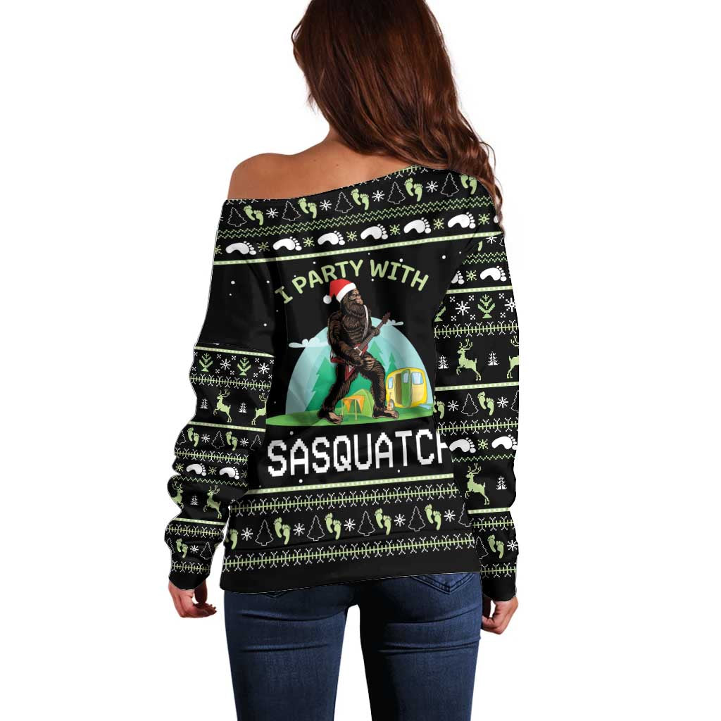 I'm Party With Sasquatch Camping Off Shoulder Sweater I'm Party With Sasquatch - Wonder Print Shop