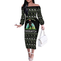 I'm Party With Sasquatch Camping Off The Shoulder Long Sleeve Dress I'm Party With Sasquatch - Wonder Print Shop