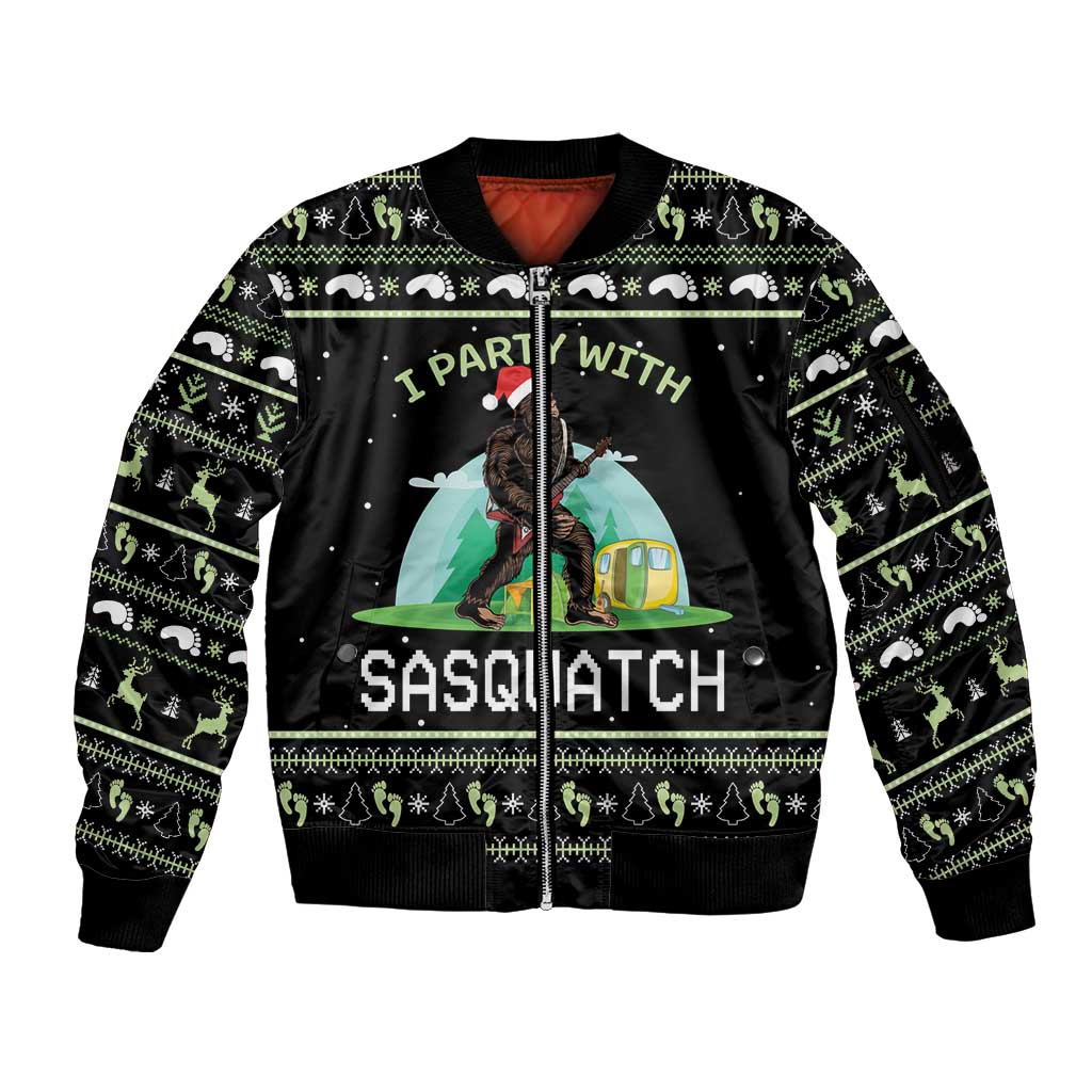 I'm Party With Sasquatch Camping Sleeve Zip Bomber Jacket I'm Party With Sasquatch - Wonder Print Shop