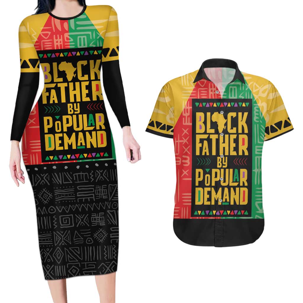 Black Father By Popular Demand African Couples Matching Long Sleeve Bodycon Dress and Hawaiian Shirt - Wonder Print Shop