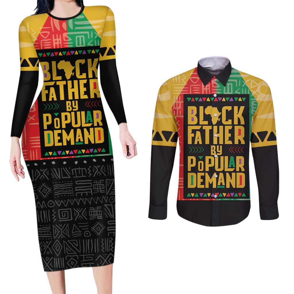 Black Father By Popular Demand African Couples Matching Long Sleeve Bodycon Dress and Long Sleeve Button Shirt - Wonder Print Shop