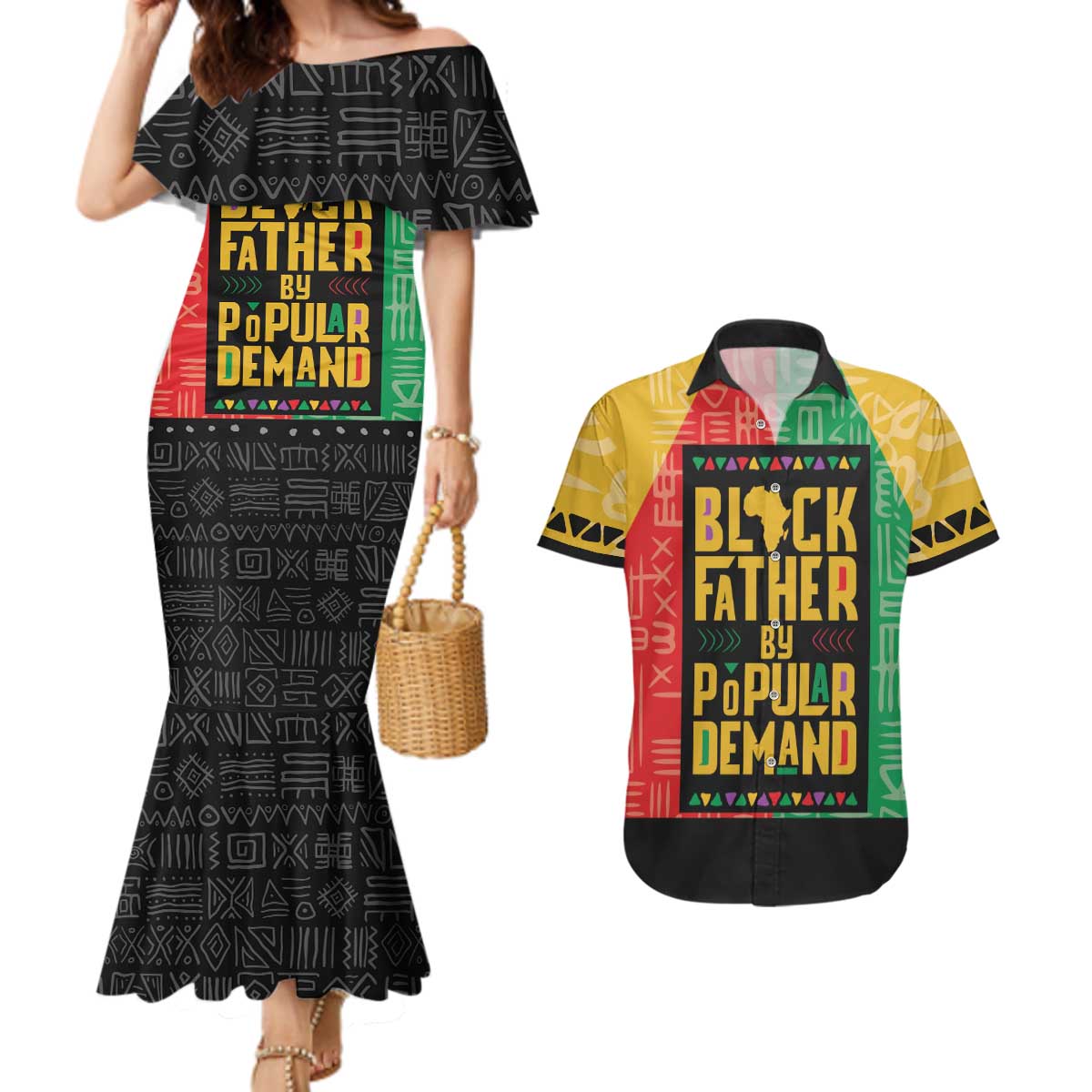 Black Father By Popular Demand African Couples Matching Mermaid Dress and Hawaiian Shirt - Wonder Print Shop