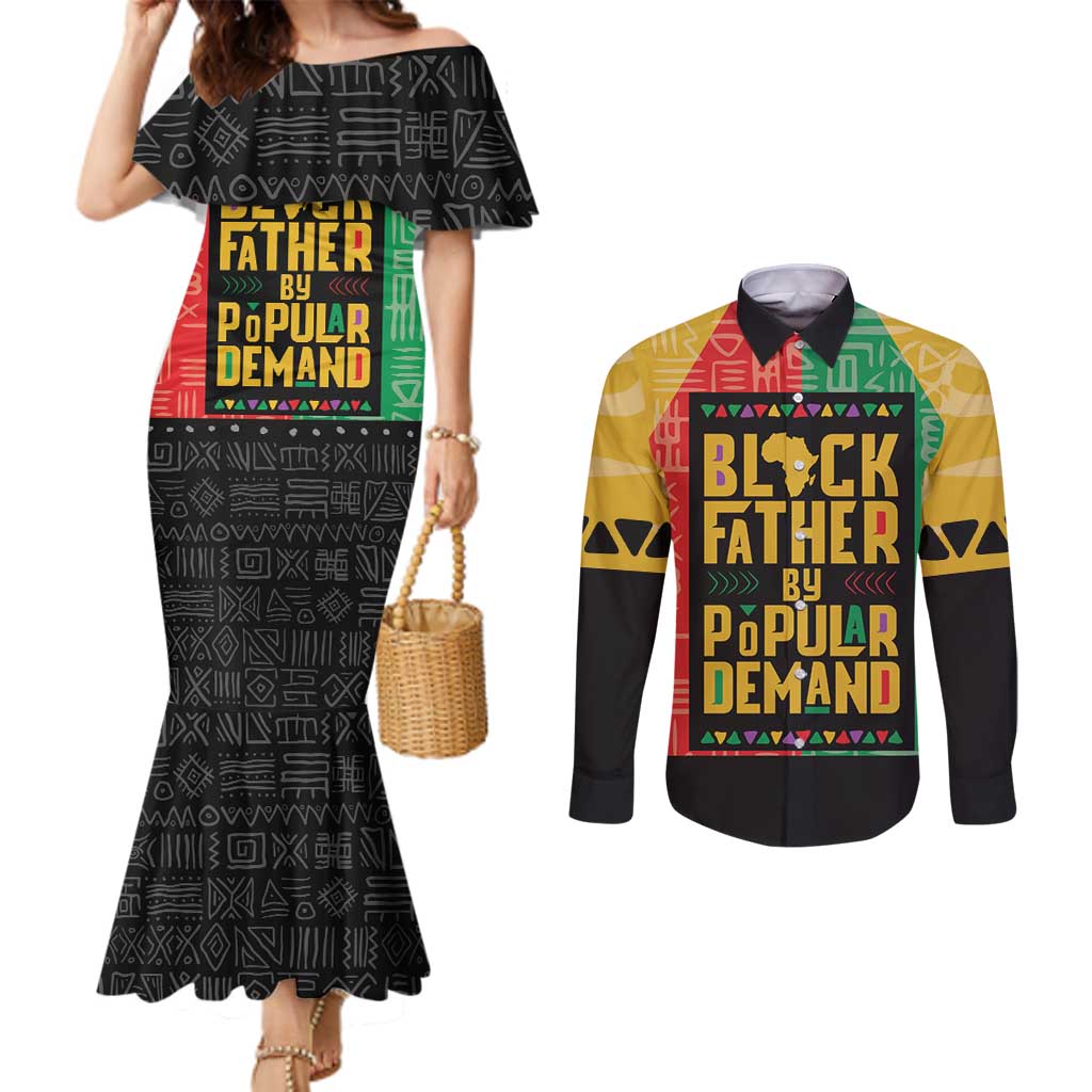 Black Father By Popular Demand African Couples Matching Mermaid Dress and Long Sleeve Button Shirt