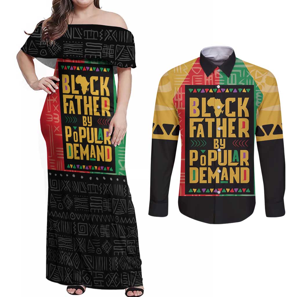 Black Father By Popular Demand African Couples Matching Off Shoulder Maxi Dress and Long Sleeve Button Shirt - Wonder Print Shop