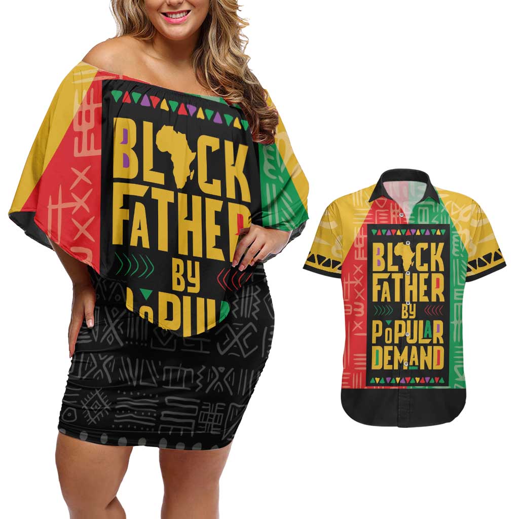 Black Father By Popular Demand African Couples Matching Off Shoulder Short Dress and Hawaiian Shirt - Wonder Print Shop